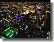Illuminated night scenes of Las Vegas from a helicopter.